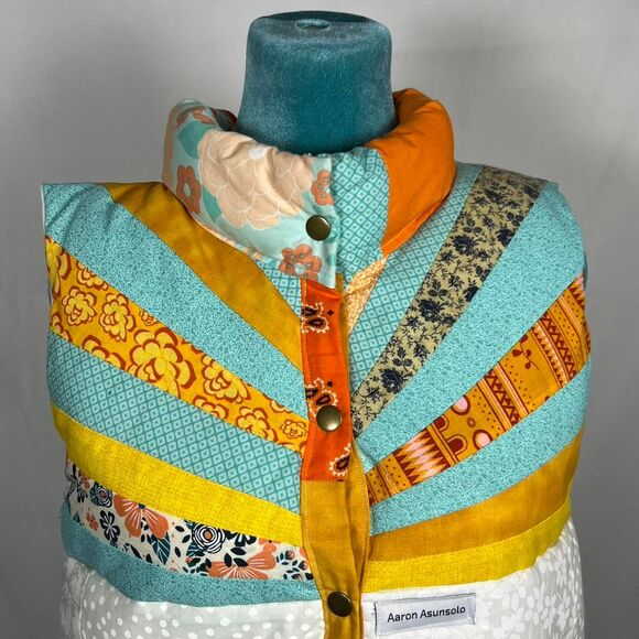 Aaron Asunsolo Custom Quilted Patchwork Puffer Vest Women's one of a kind - Picture 5 of 7